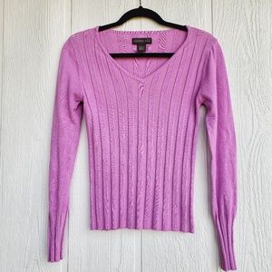 Pink Ribbed Long Sleeve Blouse